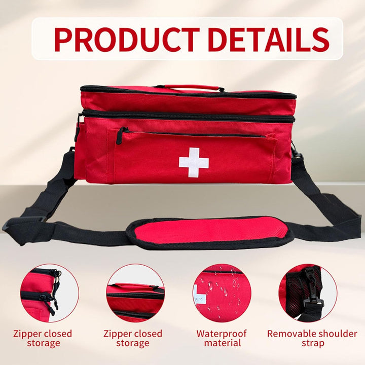 Nylon Double Layer Medication Carrying Case for Large Emergency Supplies with Functional Pockets
