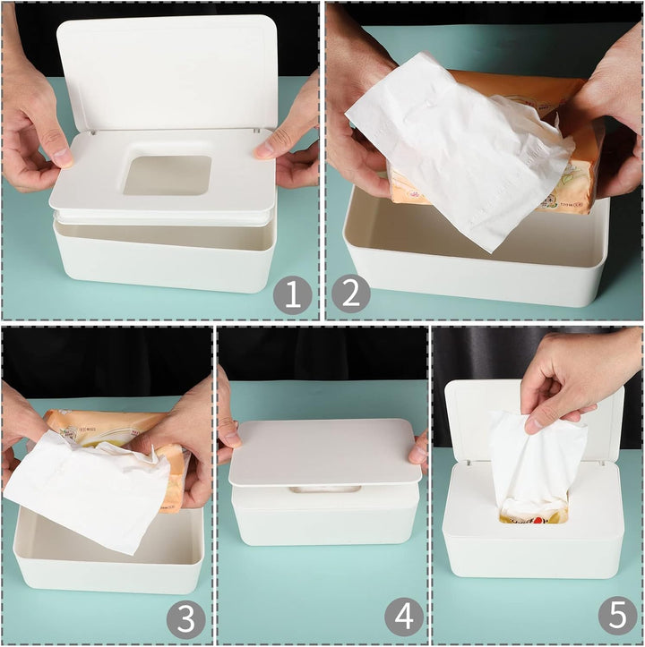 2-In-1 Reusable Wipes Holder/Dispenser with Lid - Dustproof, Keeps Wipes Fresh for Travel, Car, Home and Office (Gray & White)