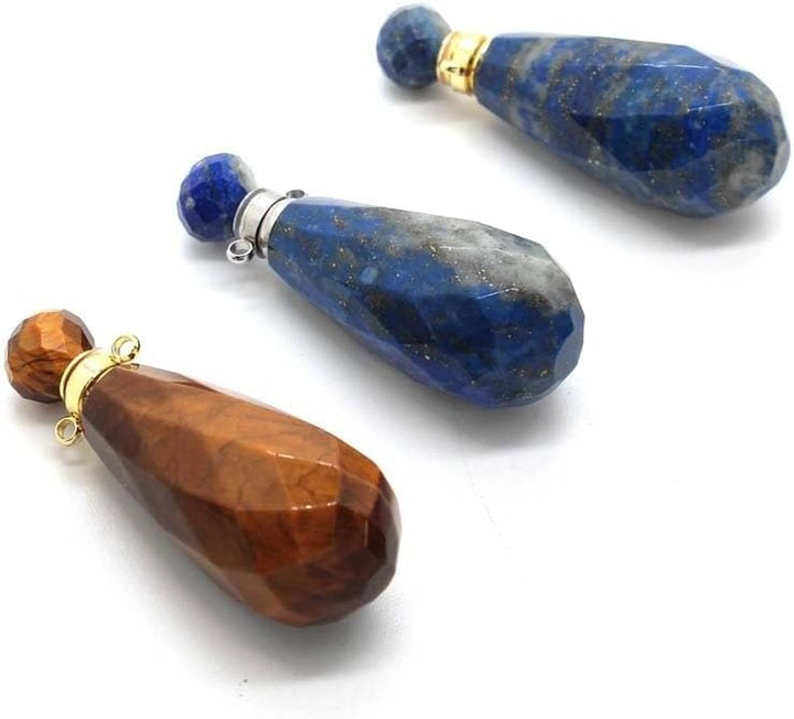 Crystal Stone Perfume Bottle - Water Drop Faceted Pendant Essential Oil Jewelry Bottle