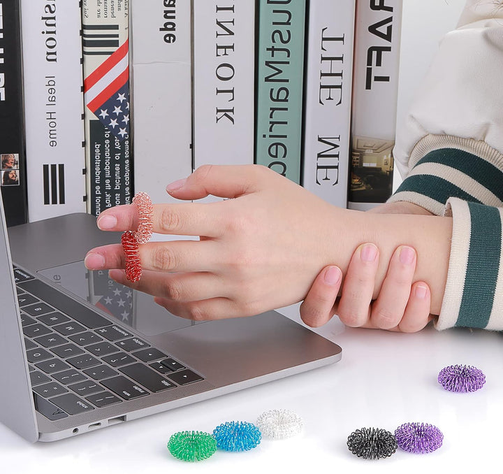 8 Pieces Acupressure Rings-Spiky Sensory Finger Rings Acupuncture Rings Fidget for Silent Stress Reducer and Massager Improves Blood Circulation