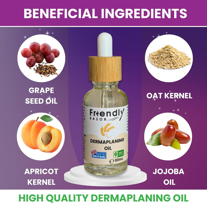Dermaplaning Oil with Oatmeal, Primrose, Jojoba & Grapeseed Extracts | Pre & Post Shave Face Oil | Facial Oil for Women | Shave Oil for Smooth Skin | 30Ml Bottle