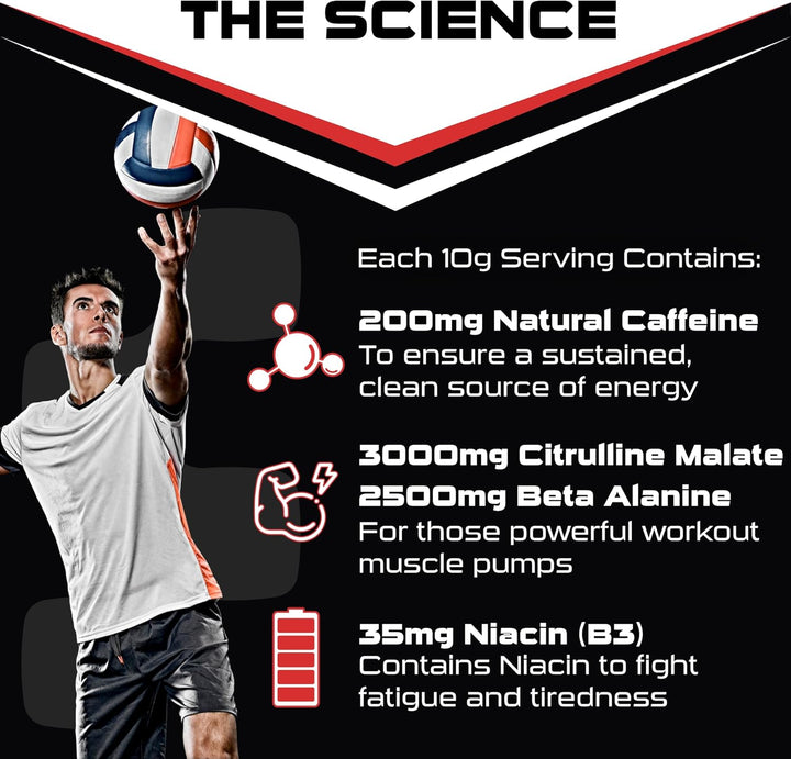 - Total Pre Workout - Blue Raspberry Flavour - 2500Mg Beta Alanine • 3000Mg Citrulline Malate • 200Mg Caffeine • Niacin for Fatigue - 200G