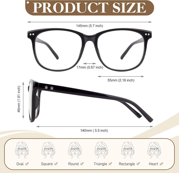 CN81 Fake Glasses Women Men Large Oversized Clear Lens Horn Rimmed Glasses 100% UV400 Protection