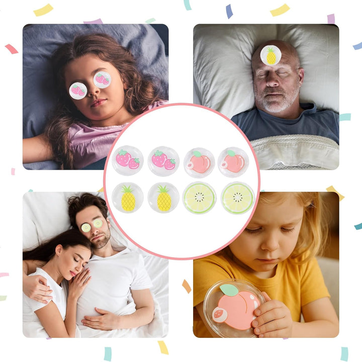 8 Pcs Kids Ice Packs, Mini Ice Packs for Kids, Small Ice Pack for Bumps and Bruises, Headache, Fever, 7X7Cm Reusable with Fun Fruit Designs (Pineapple, Strawberry, Peach, Lemon)