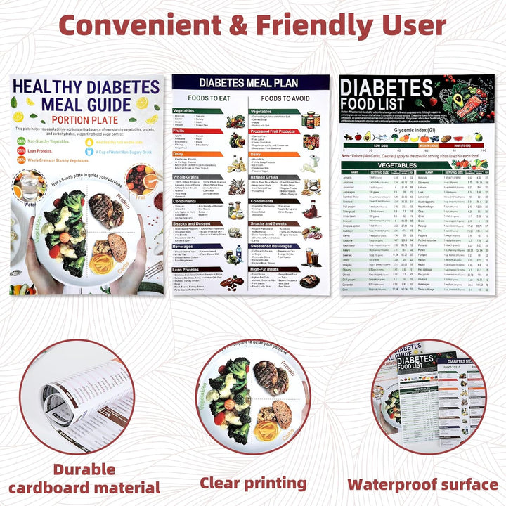 Diabetic Food List Cheat Sheet, 6 Sheet Diabetic Food Chart for Nutrition That Supports Blood Sugar Control and Diabetes Management, Laminated Kitchen Reference Guide with 100+ Meal Ideas