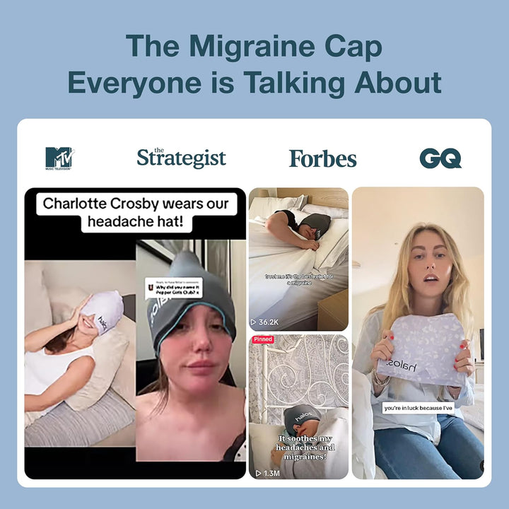 ® Migraine Relief Cap - Wearable Ice Pack Cold Wrap Hat -Reusable Cold Therapy Headache Cap & Migraine Cap, for Tension Headache Relief & Sinus Pressure - Form-Fitting Head Compress (Gray)