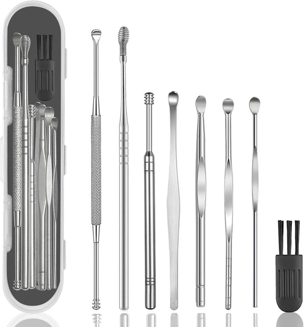 8 Pcs Ear Wax Removal Kit,316L Stainless Steel Earwax Remover Tool,Professional Ear Cleaner Set with Cleaning Brush and Storage Box for Children and Adult(Silver)