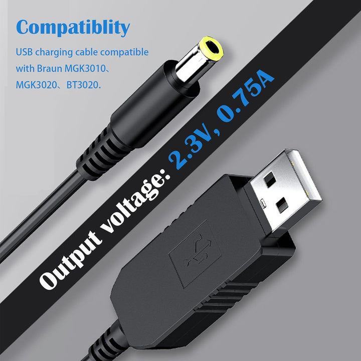 1 PCS USB Charger Compatible with Braun 5513 Shaver,5V Charging Cable Compatible with Braun Shavers MGK3010,MGK3020,MGK3321,BT3020,BT3021, Output Voltage 2.3V/0.75A(1M)