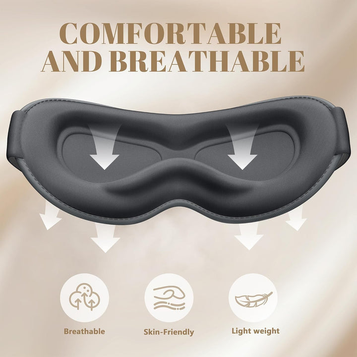 100% Blackout Eye Mask for Sleeping - 3D Deep Contoured Sleep Mask for Men Women - Soft Comfortable Sleeping Mask - Adjustable Eyemask Black Out Night Masks for Travel Nap Yoga - Grey