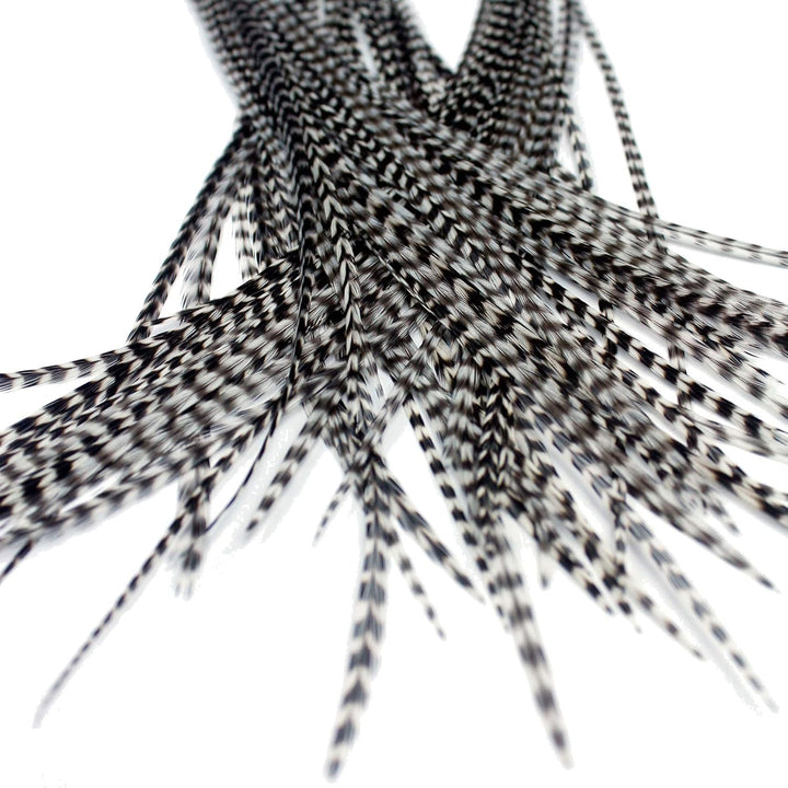 20 Real Feather Hair Extensions: Short Skinny 7-9 Inch (18-23Cm) + Rings/Loop (Mixed Naturals)