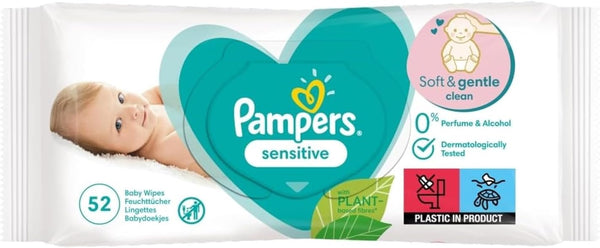 Sensitive Fragrance-Free Baby Wipes (Pack of 12) for Baby'S Sensitive Skin 52'S