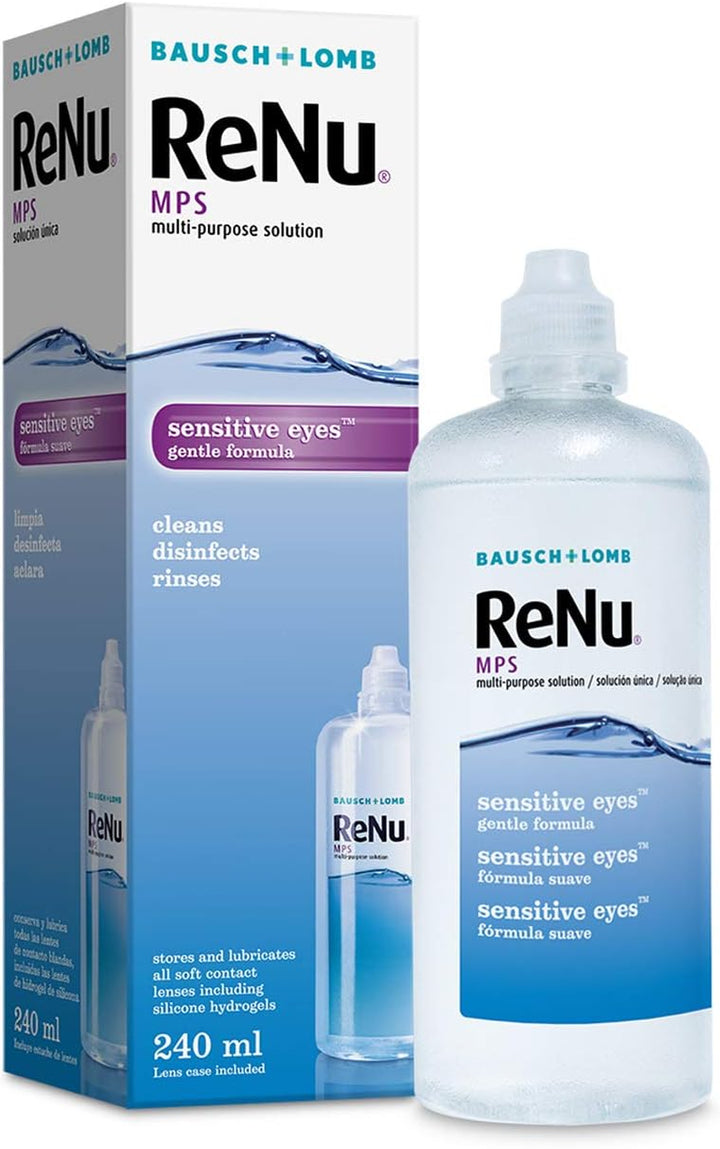 Multi Purpose Contact Lens Solution 4 X 240Ml - Soft Contact Lenses for Comfortable Wear - Gentle on Sensitive Eyes - Clean, Disinfect, Rinse, Lubricate and Store Your Lenses - Lens Case Included