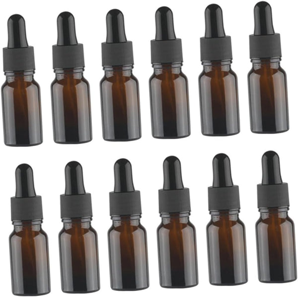12Pcs Brown Glass Perfume Bottles for Women Essential Oil Storage with Dropper Compact Travel Refillable Aromatherapy Containers Stylish Retro Design for Sample and Daily Use