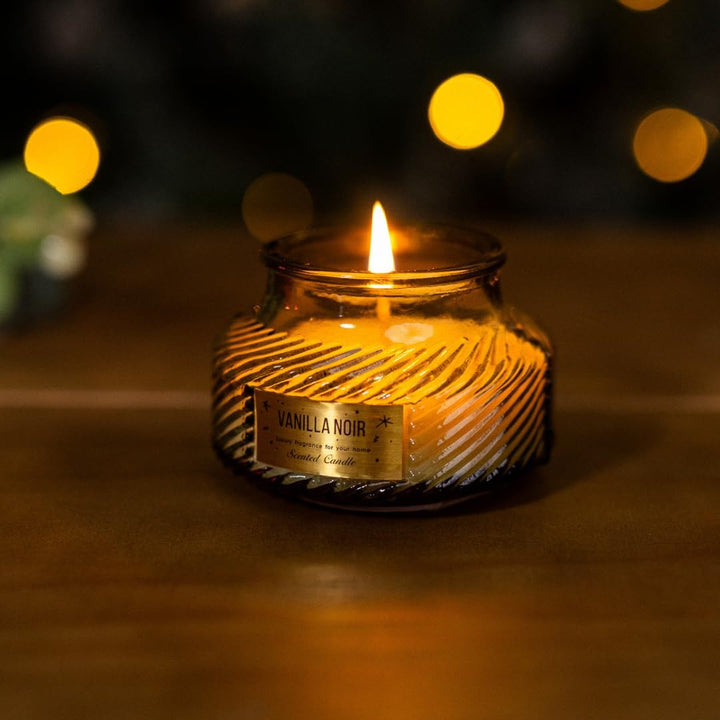 Marco Paul Green Scented Candles Ribbed Jar - Vanilla Noir Scent Long Burning Home Decoration - Candles Gifts for Women Scented Candle for Christmas Decoration - Jar Candle for Aromatherapy Relaxation