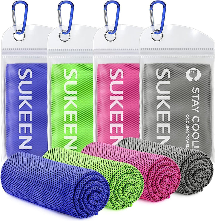 Cooling Towel, Towels 4 Pack, Gym for Women, Cool Towel Instant Relief Stay Ice Neck (2*Dark Grey/2*Dark Blue/2*Grey/2*Black), 40 X12 Inch