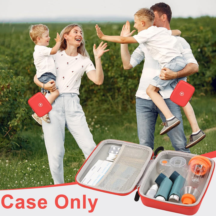 Asthma Medications Case, Hard Travel Case for Inhaler Spacer, Inhaler Mask, Pills, First Aid Supplies, Red