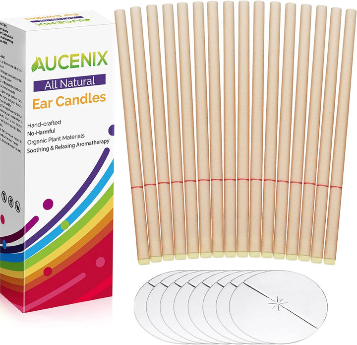 Natural Ear Candles 16 Pcs,  Beeswax Ear Wax Candles, Hopi Ear Candle with Protector Disks