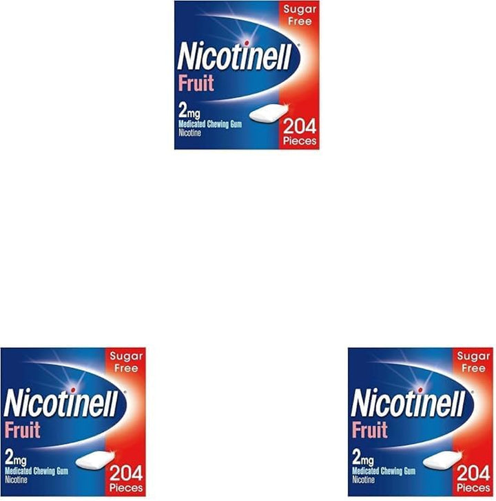 Fruit Gum 2Mg (204 Pieces), Stop Smoking Aid, Sugar Free Nicotine Gum, Mild Fruit Flavour, 2Mg Regular Strength for Light Smokers, Quit Smoking Aid