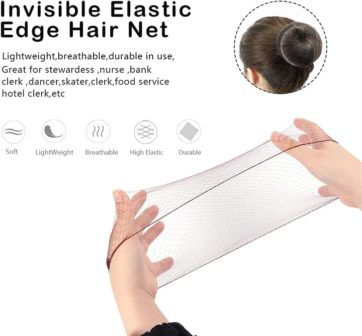 Brown Hair Nets for Buns Kit - 50PCS 50Cm Ballet Bun Nets and 10 PCS U Shaped Bobby Pins, Individual Package, Elastic Edge Mesh for Girls Women Dance Catering Working