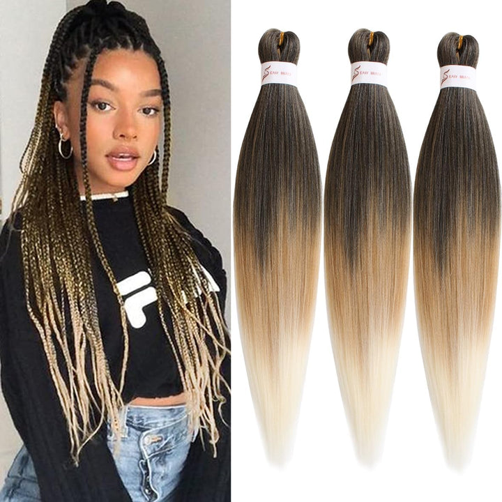 3 Packs Pre Stretched Braiding Hair Extension Yaki Texture EZ Braids Hair for Coi Leray Braids Black Braiding Crochet Hair Extensions /30 Inch 1B#