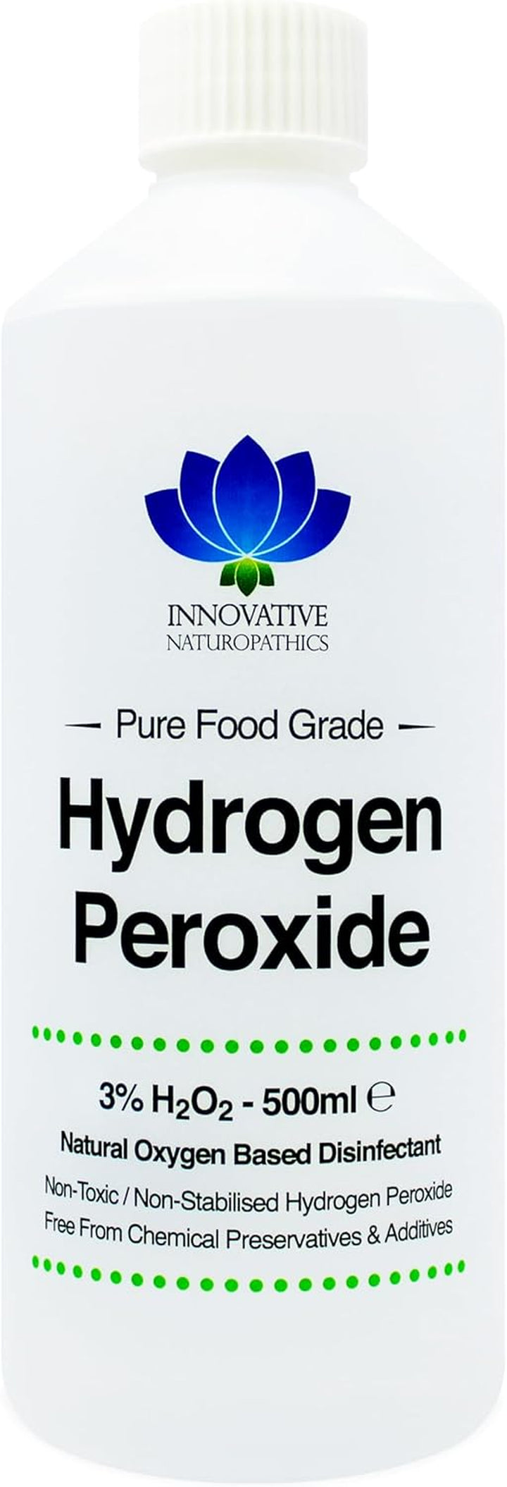 Food Grade Hydrogen Peroxide - Purest Grade 3% - 500Ml - Unstabilized and Additive Free - 10 Vols