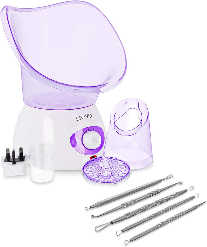 Facial Face Spa Steamer Inhaler with Aromatherapy Diffuser and Dual Nose-Cones Kit Set - Ideal to Use on Open Pores for Removal of Dirt Acne Pimples Etc (Blue)