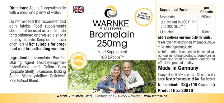Bromelain 250Mg, Delayed Release, Vegan, without Magnesium Stearate, 100 Capsules |  - German Pharmacy Quality
