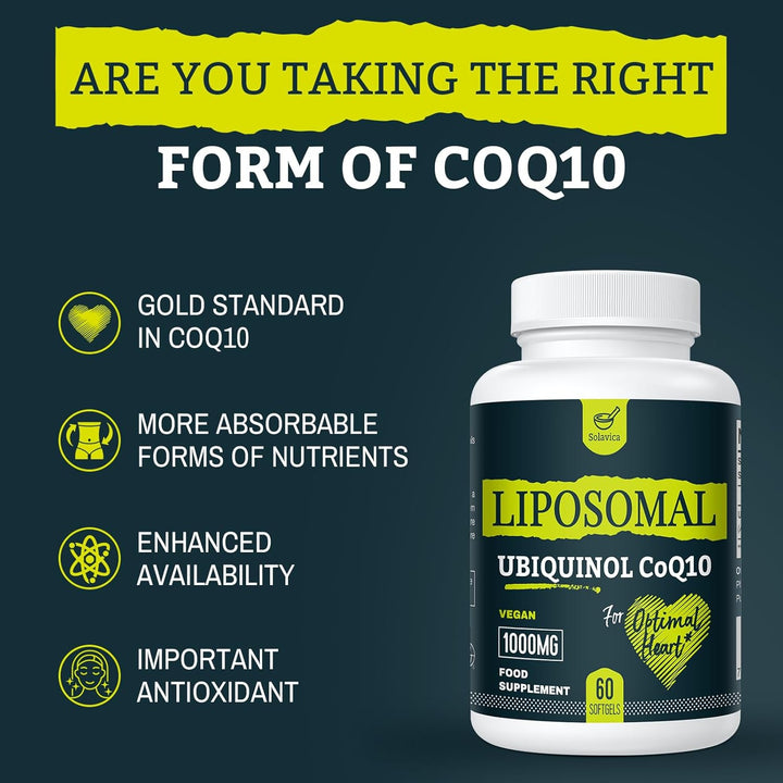 Liposomal Ubiquinol Vegan Coq10 1000 Mg, the Active Form of Coq10, User-Friendly Formula, Easy to Absorb, Designed for Various Lifestyles, 60 Softgels, Pack of 1