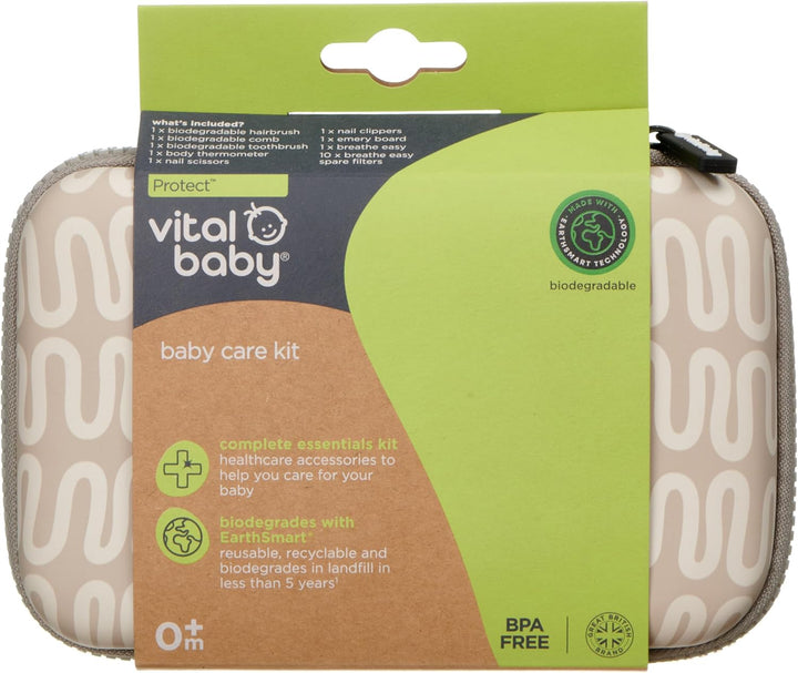 Protect Baby Care Kit, 10Pcs Baby Healthcare Essentials with Wipe Clean Travel Case, Hair Care, Thermometer, Nail Care & Nasal Aspirator, Earthsmart Biodegradable, Bpa-Free