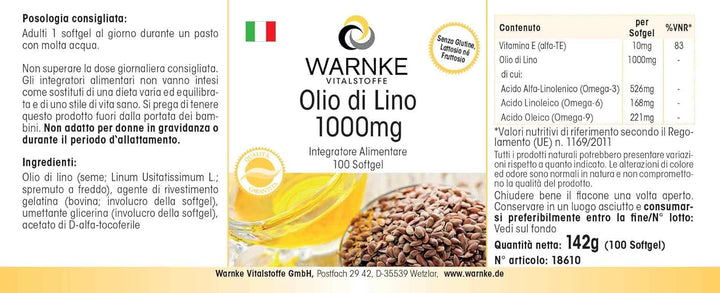 Linseed Oil 1000Mg – Alpha Linolenic Acid - 100 Softgels - German Pharmacy Quality