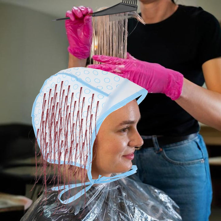 3 Pcs Hair Highlighting Caps, Bleach Cap Coloring Frosting Dye Kit, Highlighting Kit, Highlight Cap with Hooks Highlight Hair Coloring Frosting Dye Kit for Salon Hair Dyeing Hairdressing