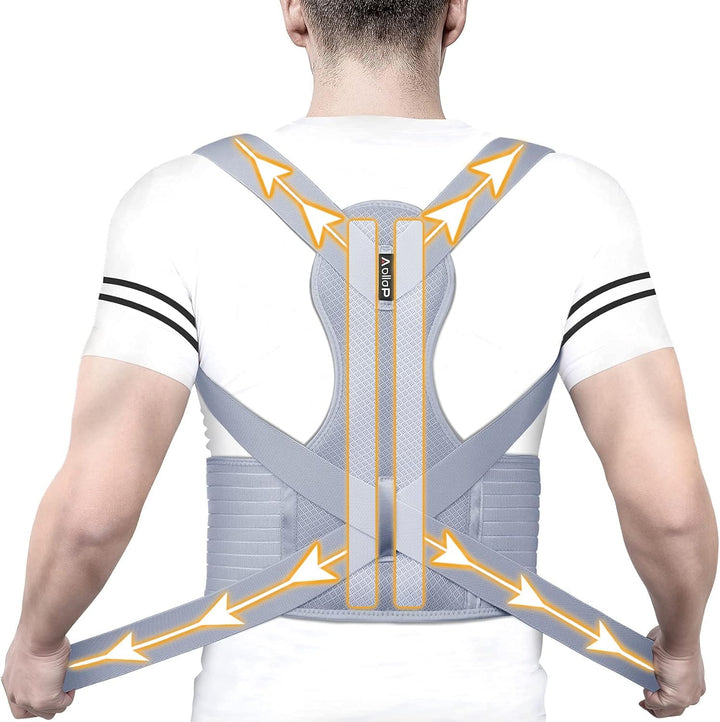 Posture Corrector Men and Women - Back Brace Back Support Belt with Breathable Adjustable Elastic Bands Back Straightener Improve Lumbar Support Belt Lower Back Pain Relief (M, Waist 35'- 47')
