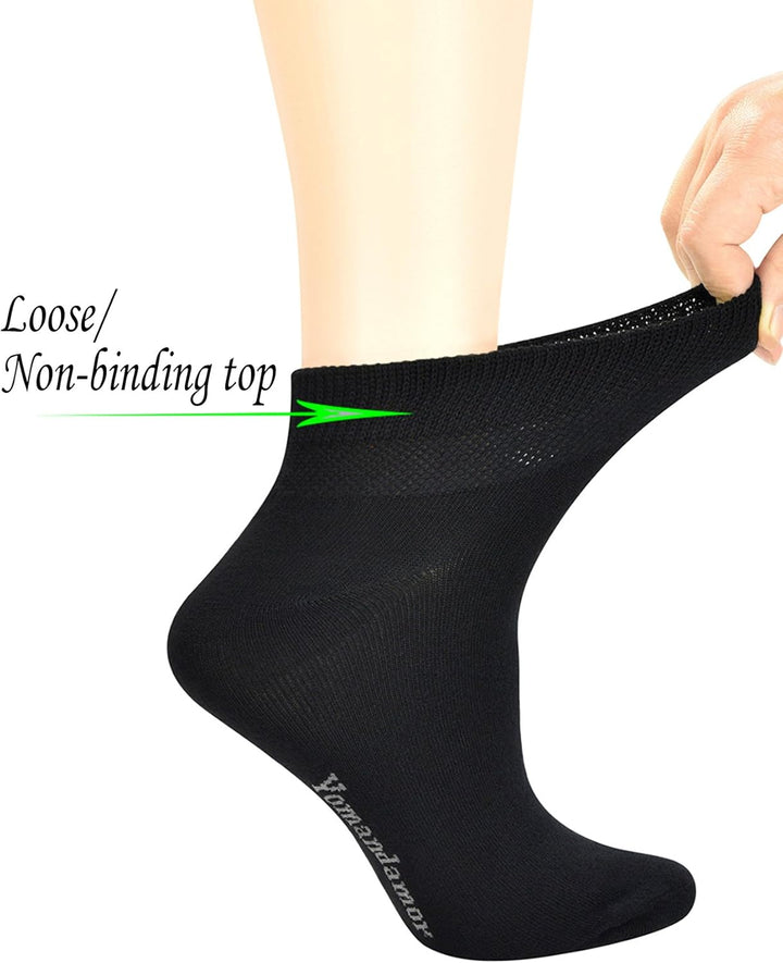 Seamless Casual/Diabetic Socks Ladies Bamboo Ankle Black Socks with Non-Binding Top,5 Pairs