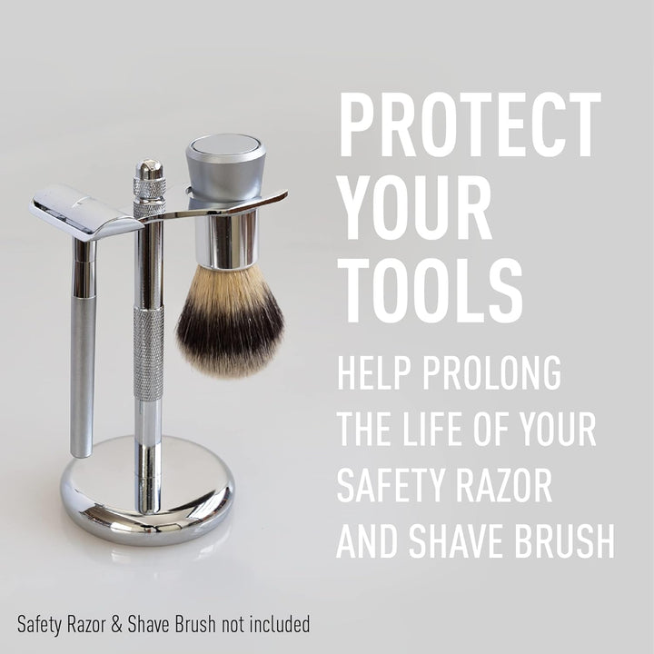 Safety Razor & Shaving Brush Display Stand with Non Slip Base, Dual Shave Stand Designed to Prevent Water Damage, Improve Hygiene and Protect Shaving Kit
