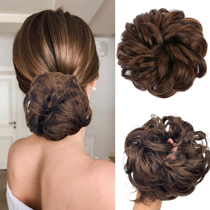 Messy Bun Hair Piece, Wavy Curly Messy Bun Scrunchie, Thick Tousled Hair Pieces for Women Girl(Black）