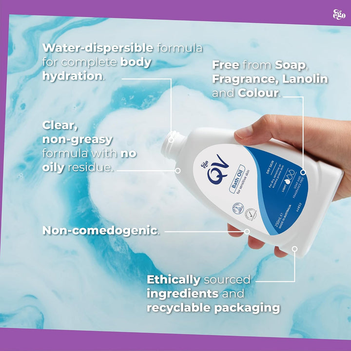 Bath Oil (250 Ml) Moisturising Bath Soak for Sensitive Skin, Relief from Dry Itchy Skin, Gentle Ph Balanced Formula, Fragrance Free, Soap Free, Non Greasy, Noncomedogenic Bath Soak