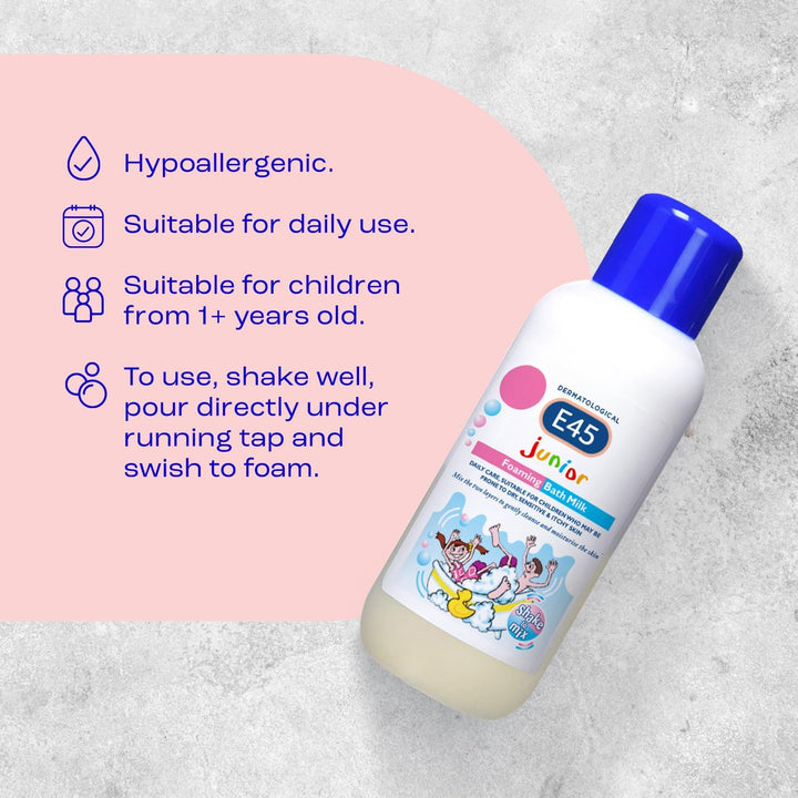 Dermatological Junior Foaming Bath Milk 500 Ml – Bath Foam for Kids - Soap-Free Body Wash to Protect and Moisturise Dry and Sensitive Skin – Soothe Itching and Irritation - Dermatitis Eczema Cream