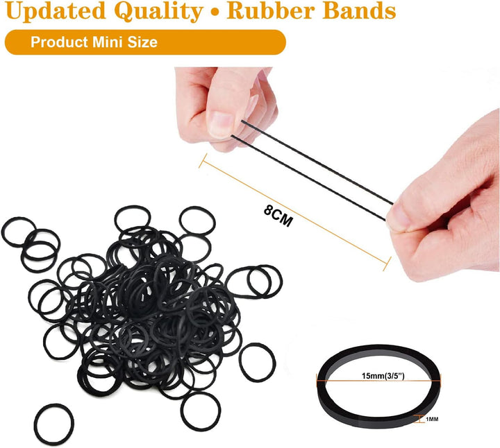 Black Elastic  500Pcs Small Rubber Bands, Soft Mini Hair Elastics for Women and Kids, Braids and Beard