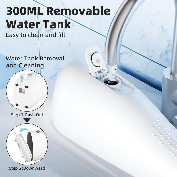 Water Flosser for Teeth Cordless Rechargeable with 4 Jet Tips 300ML Water Tank IPX7 Waterproof for Travel Home (Off-White)