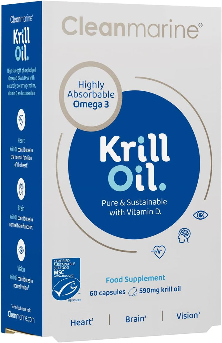 Krill Oil – High Strength Omega 3 with EPA & DHA – Phospholipid Formula for Better Absorption – plus Astaxanthin, Choline & Vitamin D – Heart, Brain & Eye Support – 60 Capsules