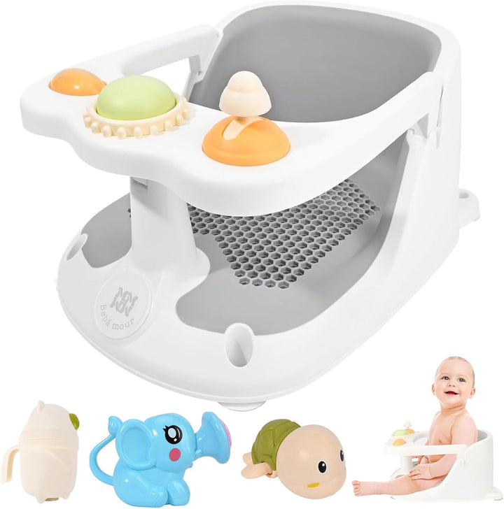 Baby Bath Seat 6 Months+ Child Bath Tub Non-Slip Baby Bath Chair with Toys, Water Jug, Grey New