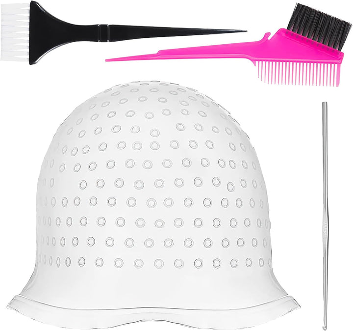 Pre-Punched with Holes Silicone Highlight Caps Hair Color Set with Coloring Hair Hook, Reusable Hair Tools for Salon & Home Use, DIY Hair Dyeing Tools for Women & Men (2)