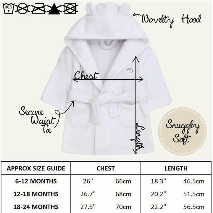 Baby Boys & Girls Unisex Dressing Gown (Ages 6-24 Months) Soft Plush Flannel Fleece Hooded Bath Robe