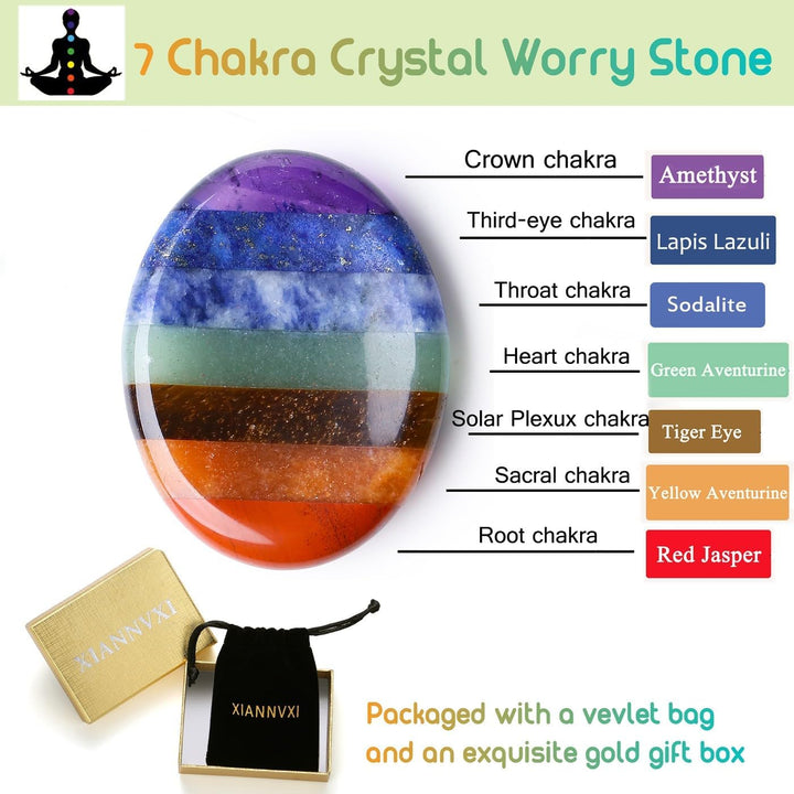 7 Chakra Crystal Worry Stone for Anxiety Relief for Adults,Healing Crystal Gifts for Women,Polished Crystal Gemstone Thumb Stone Mindfulness Gifts Small Gifts Stocking Fillers Women