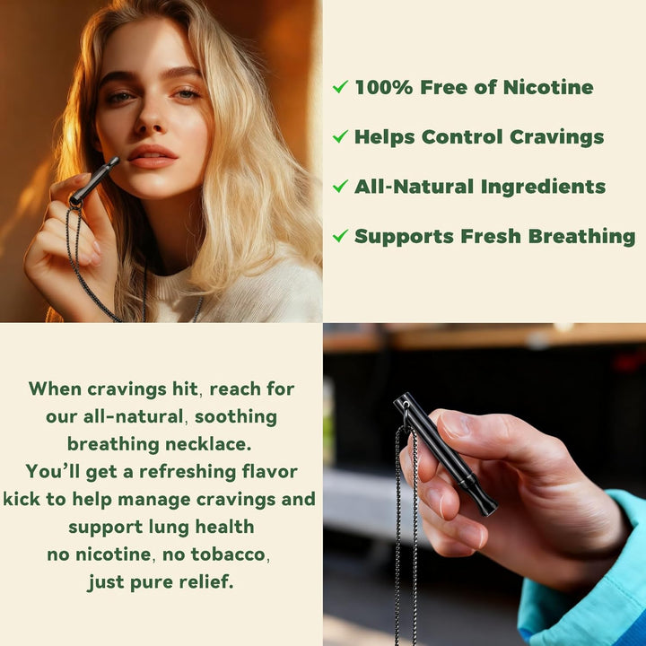 Breathing Necklace to Quit Smoking and Vaping with Refillable Mint Pods Stop Smoking Aids Fidget Necklace for Anxiety Relief Smokeless Inhaler for Adults (Silver)