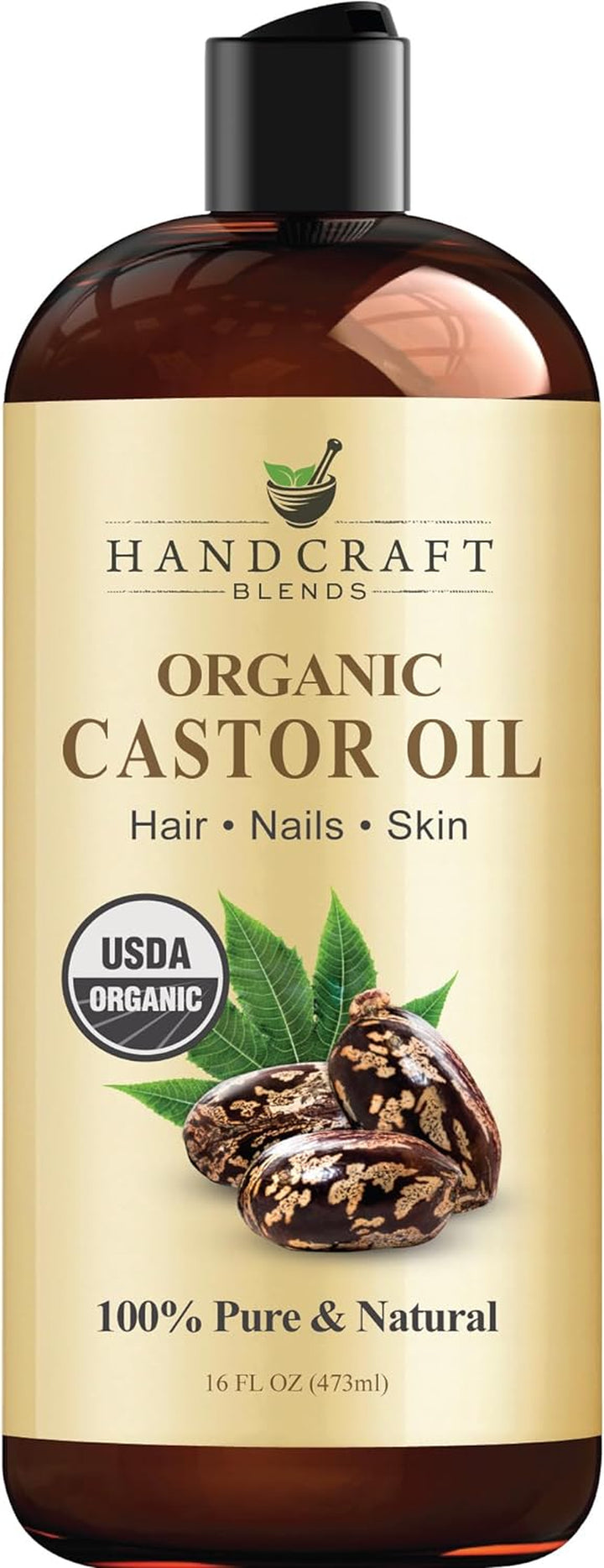 Organic Castor Oil - 473 Ml - 100% Pure and Natural - Premium Grade Carrier Oil for Hair Growth, Eyelashes and Eyebrows - Hair and Body - Expeller-Pressed & Hexane-Free