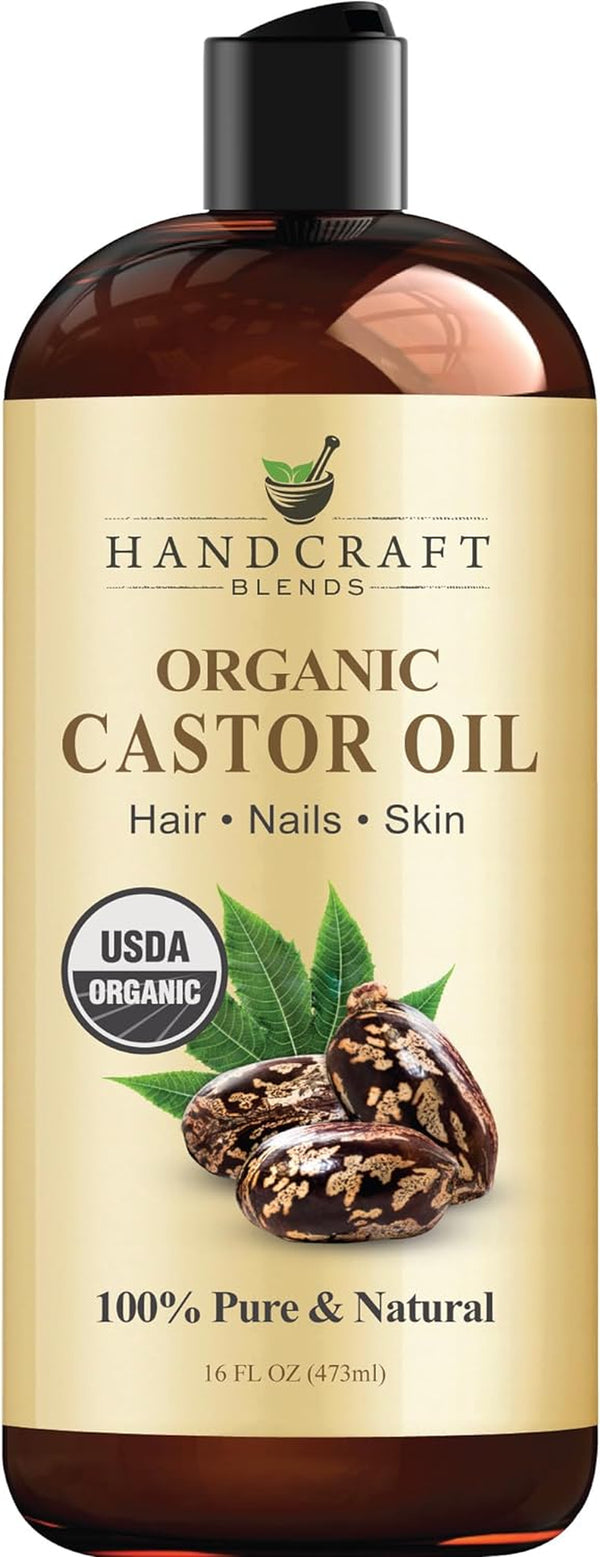 Organic Castor Oil - 473 Ml - 100% Pure and Natural - Premium Grade Carrier Oil for Hair Growth, Eyelashes and Eyebrows - Hair and Body - Expeller-Pressed & Hexane-Free