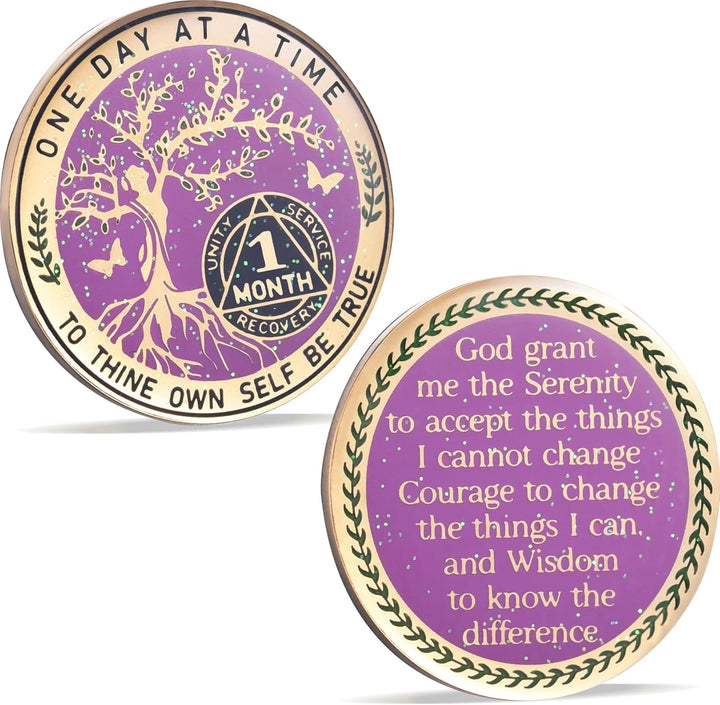 One Year Sobriety Coin AA Chips and Medallions Sobriety Coin for Women Tree of Life Recovery Coins Anniversary Token Sobriety Gifts Alcoholics Anonymous Gift - to Thine Own Self Be True