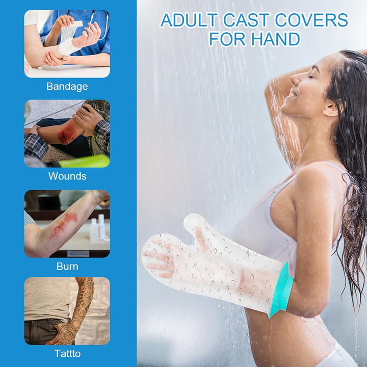 Waterproof Hand Cast Cover for Shower, Reusable Adult Hand Cover, Soft & Comfortable Cast Protectors for Wrist, Finger, Watertight Seal Cast Bag for Bandages, Dressings, Wound Care Supplies