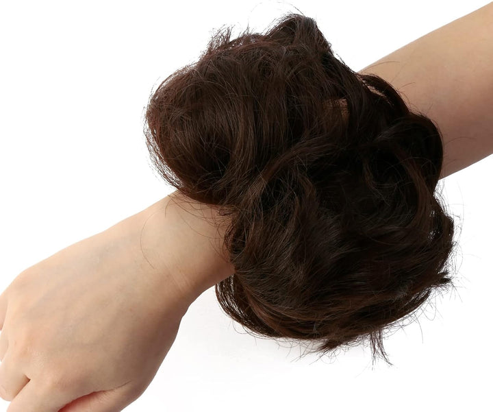 Messy Hair Bun Curly Wavy Hair Scrunchies Accessories Pieces for Women Girls Synthetic Chignons (Dark Brown)